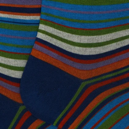 Gallo Calze uomo  lunghe cotone righe sottilissime 7 colore blu