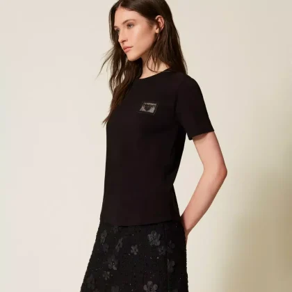 Twinset T-shirt donna regular con ricamo e logo